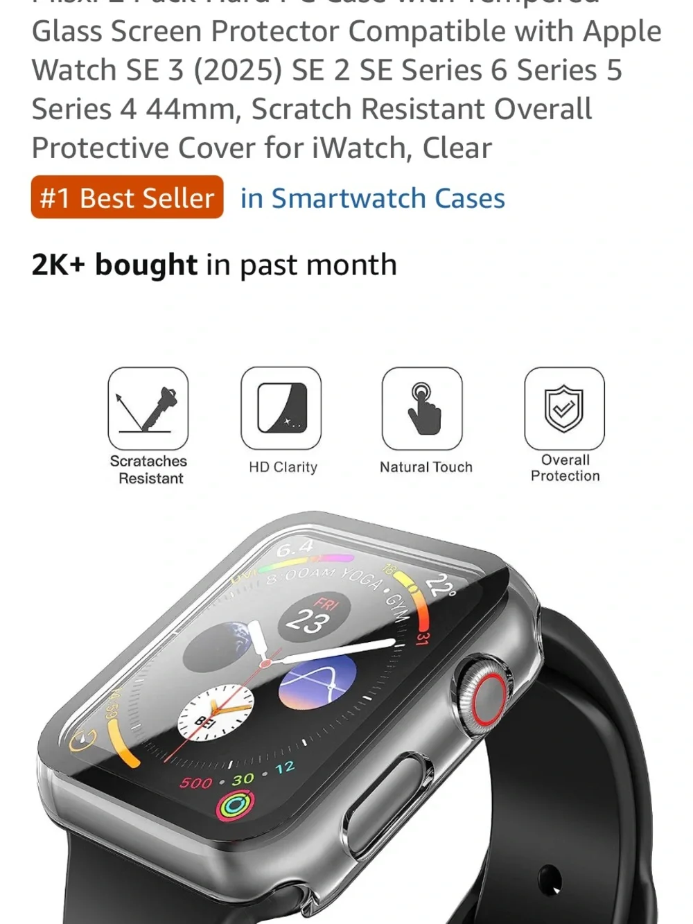 Apple Watch Clear Protective Case with Tempered Glass Screen Protector - Clear
